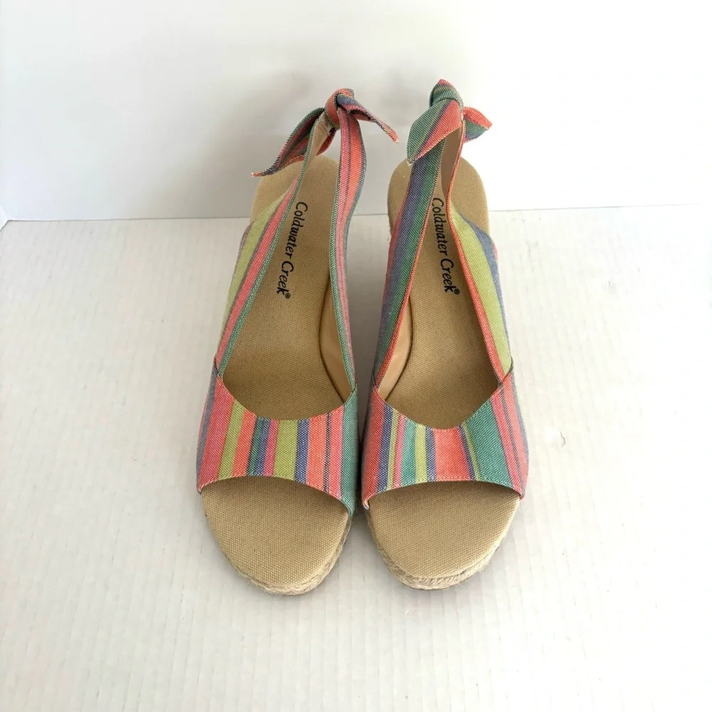 Coldwater‎ Creek Espadrille Wedge Heels Sandals Multi Colored Stripes size 8.5